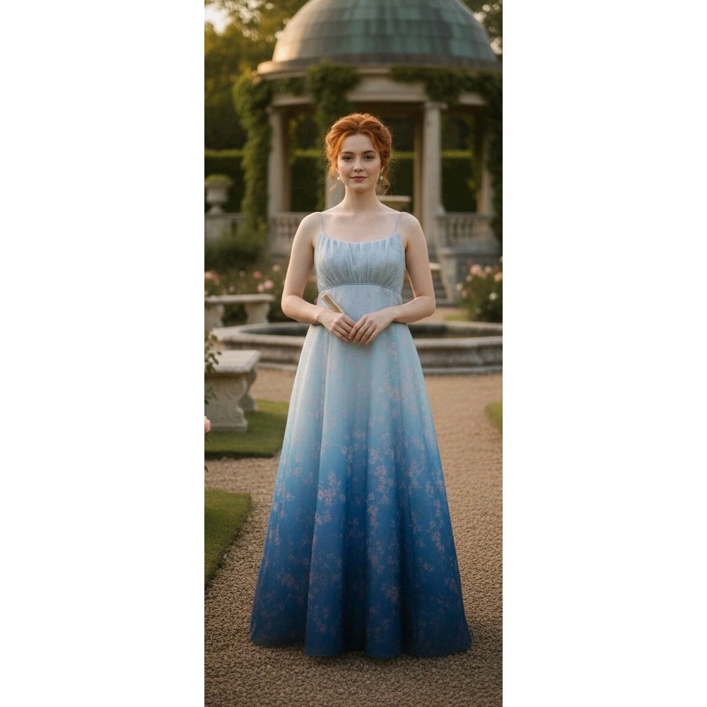 Vintage Y2K Morgan & Co Long Dress‎ Blue Formal Gown Bridgerton Princess 11/12